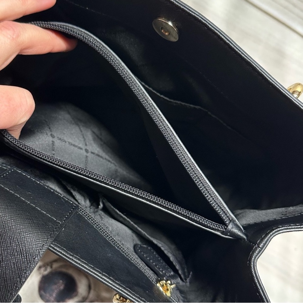 Michael Kors Sophia Shoulder Bag Purse Satchel Black Gold Saffiano Leather Large - Picture 10 of 16